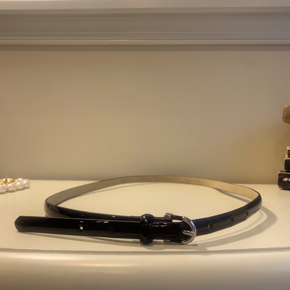 Vegan leather black patent belt